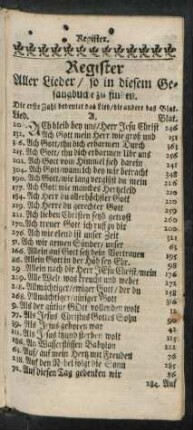 Register Aller Lieder/ so in diesem Gesangbuche zu finden.