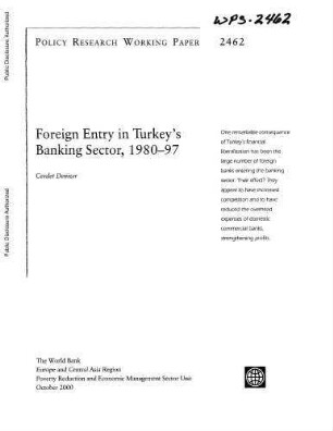 Foreign entry in Turkey's banking sector, 1980 - 97