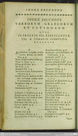 Index Secundus, Verborum Graecorum Et Latinorum Quae In Proluss. Vel. Explicantur Vel A Librariis Permutata Notantur
