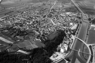 Riegel: Ortsansichten mit Brauerei, von Osten - Süden, Zusammenfluss; Alte Dreisam, [Dreisam] und Elz