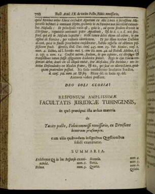 Responsum [...] de Tacito pacto, Fideicommissi remissorio, ex Divisione bonorum præsumpto.