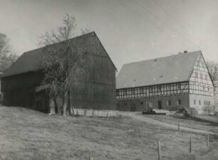 Dörnthal (Pfaffroda-Dörnthal), Hauptstraße 49. Gehöft (Hof Nr. 31). Scheune und Wohnstallhaus. Giebelansicht
