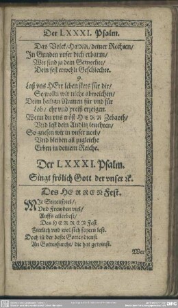 Der LXXXI. Psalm. Singt frölich Gott der unser [et]c.