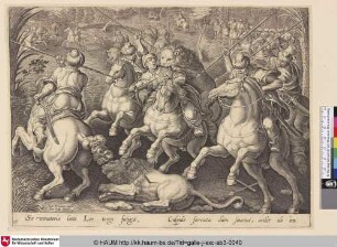 [Löwenjagd mit Pferden; Lion hunt on horseback]