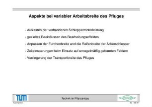 Aspekte bei variabler Arbeitsbreite des Pfluges