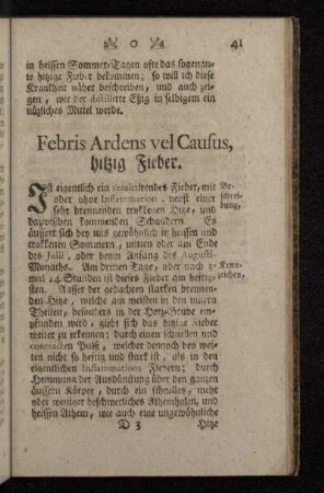 Febris Ardens vel Causus, hitzig Fieber.