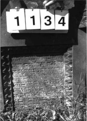 Grabstein 1134 (Index: 100098695) Maße HxBxT: 97x66x21 cm Symbolik: Schofar: Grabstein 1134 (Detailaufnahme)