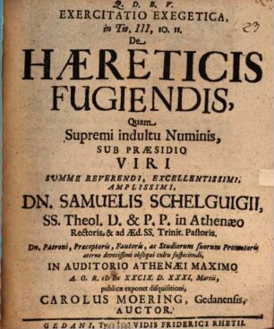 Exercitatio exeg. in Tit. III, 10. 11. de haereticis fugiendis