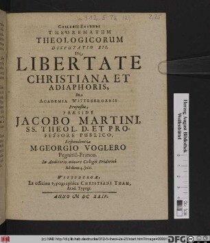 De Libertate Christiana Et Adiaphoris