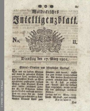 No. 11, Dienstag den 17. März 1801