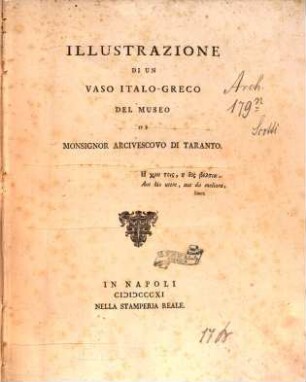 Illustrazione di un vaso italo-greco del Museo di Monsignor Arcivescovo di Taranto