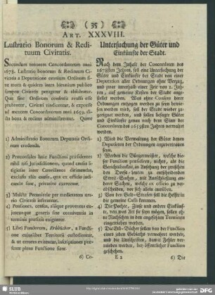 Art. XXXVIII. Lustratio Bonorum & Redituum Civitatis