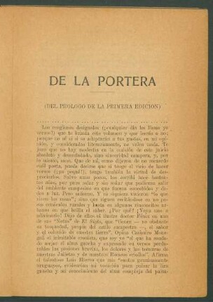 De la portera : (Del prólogo de la primera edición)