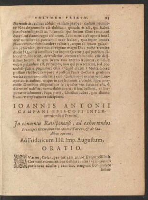 Johannis Antonii Campani Episcopi Interamniensis a Prutini ... Ad Fridericum III. Imp. Augustum, Oratio.