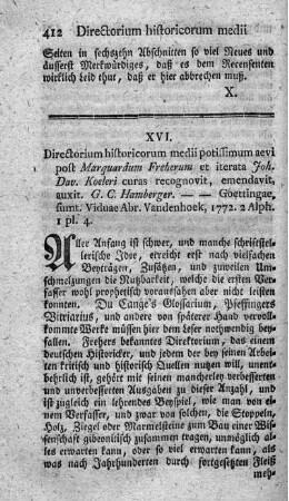 Directorium historicorum medii potissimum aevi.