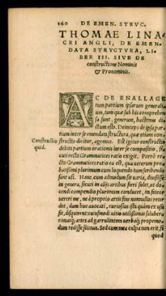 Thomae Linacri Angli, De Emendata Structura, Liber III. Sive de constructione Nomins et Pronominis.