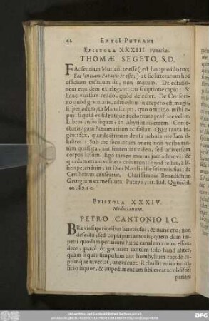 Epistola XXXIII. Venetias. Thomae Segeto. S. D.