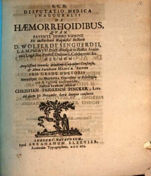 Disp. med. inaug. de haemorrhoidibus