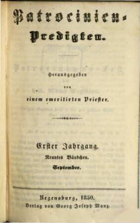 Patrocinien-Predigten. 1. 1848/50, Nr. 9 - 12