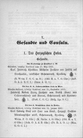 V. Gesandte und Consuln