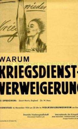Maueranschlag für eine Veranstaltung zur Kriegsdienstverweigerung