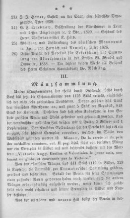 III. Münzsammlung