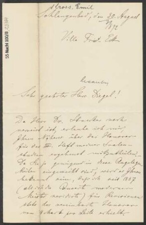 Brief an ... Diegel : 30.08.1892