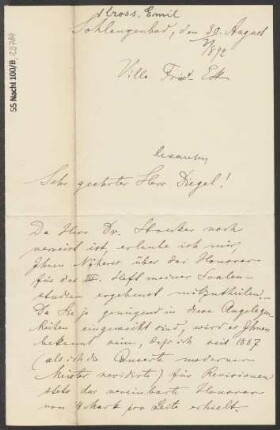 Brief an ... Diegel : 30.08.1892