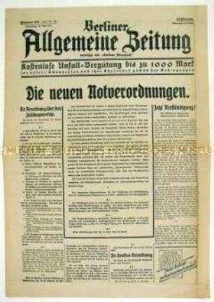Tageszeitung "Berliner Allgemeine Zeitung" u.a. zu den neuen Notverordnungen