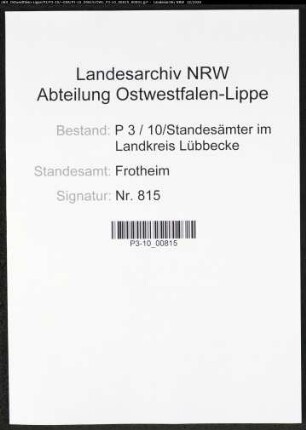 Sterberegister Standesamt Frotheim