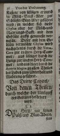 Das Dritte Capitel / Von denen Theilen / durch welche der Umlauff des Geblütes befördert wird.