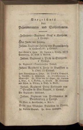 Verzeichnis der Pränumeranten und Subscribenten.