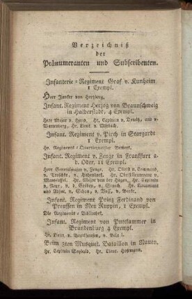 Verzeichnis der Pränumeranten und Subscribenten.