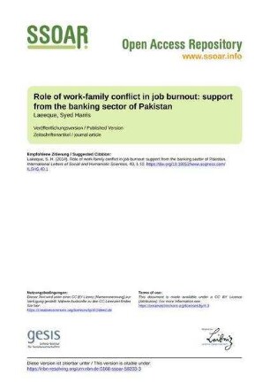 Role of work-family conflict in job burnout: support from the banking sector of Pakistan