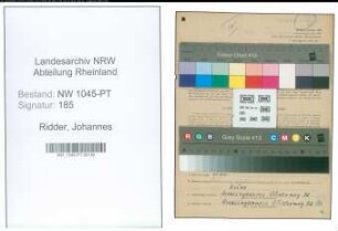Entnazifizierung Johannes Ridder , geb. 10.08.1889 (Postbeamter)