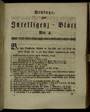 Beylage, zum Intelligenz-Blatt Nro. 4.