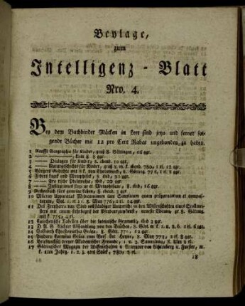 Beylage, zum Intelligenz-Blatt Nro. 4.