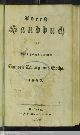 1847: Adreß-Handbuch des Herzogthums Sachsen-Coburg und Gotha