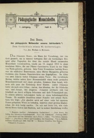 Don Bosco, das pädagogische Weltwunder unseres Jahrhunderts : zum Gedächtnis seines 80. Geburtstages