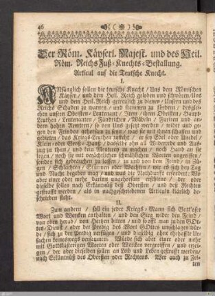 Dero Röm. Käyserl. Majestät und des heil. Röm. Reichs Fuß-Knechts-Bestallung.