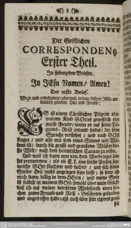 Der Geistlichen Correspondentz Erster Theil