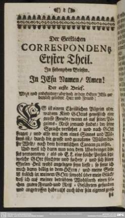 Der Geistlichen Correspondentz Erster Theil