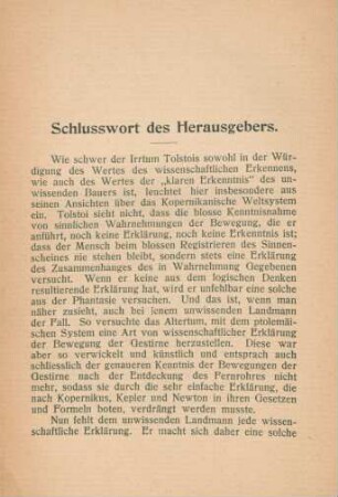 Schlusswort des Herausgebers