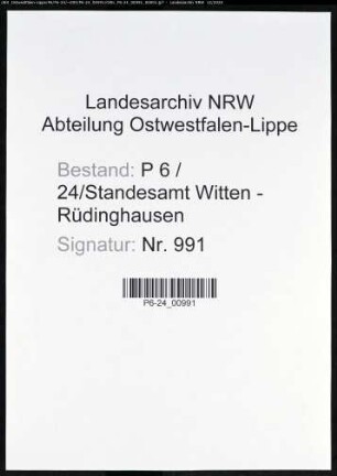 Sterberegister Standesamt Witten-Rüdinghausen