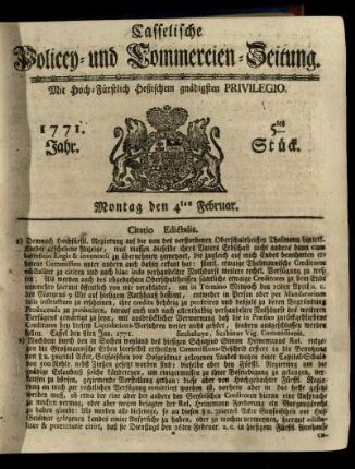 5tes Stueck, Montag den 4ten Februar 1771