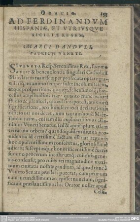 Ad Ferdinandum Hispaniae, Et Utriusque Siciliae Regem. Marci Danduli. Patricii Veneti