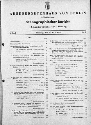 Nr. 8, 20.03.1951 (Außerordentliche Sitzung)