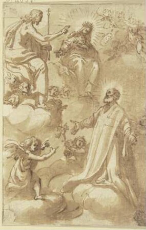 Der Heilige Antonius von Padua wird von Maria und Christus in den Himmel aufgenommen