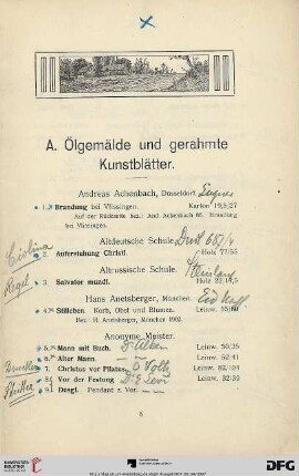 A. Ölgemälde und gerahmte Kunstblätter (Nr. 1 - 235)
