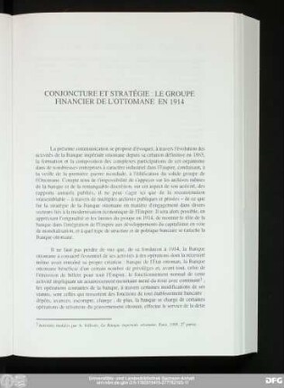 Conjoncture Et Stratégie: Le Groupe Financier De L'Ottomane En 1914